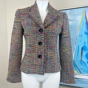 Vintage Trina Turk Blazer
Tweed Fringe Multi-Colored
size small
